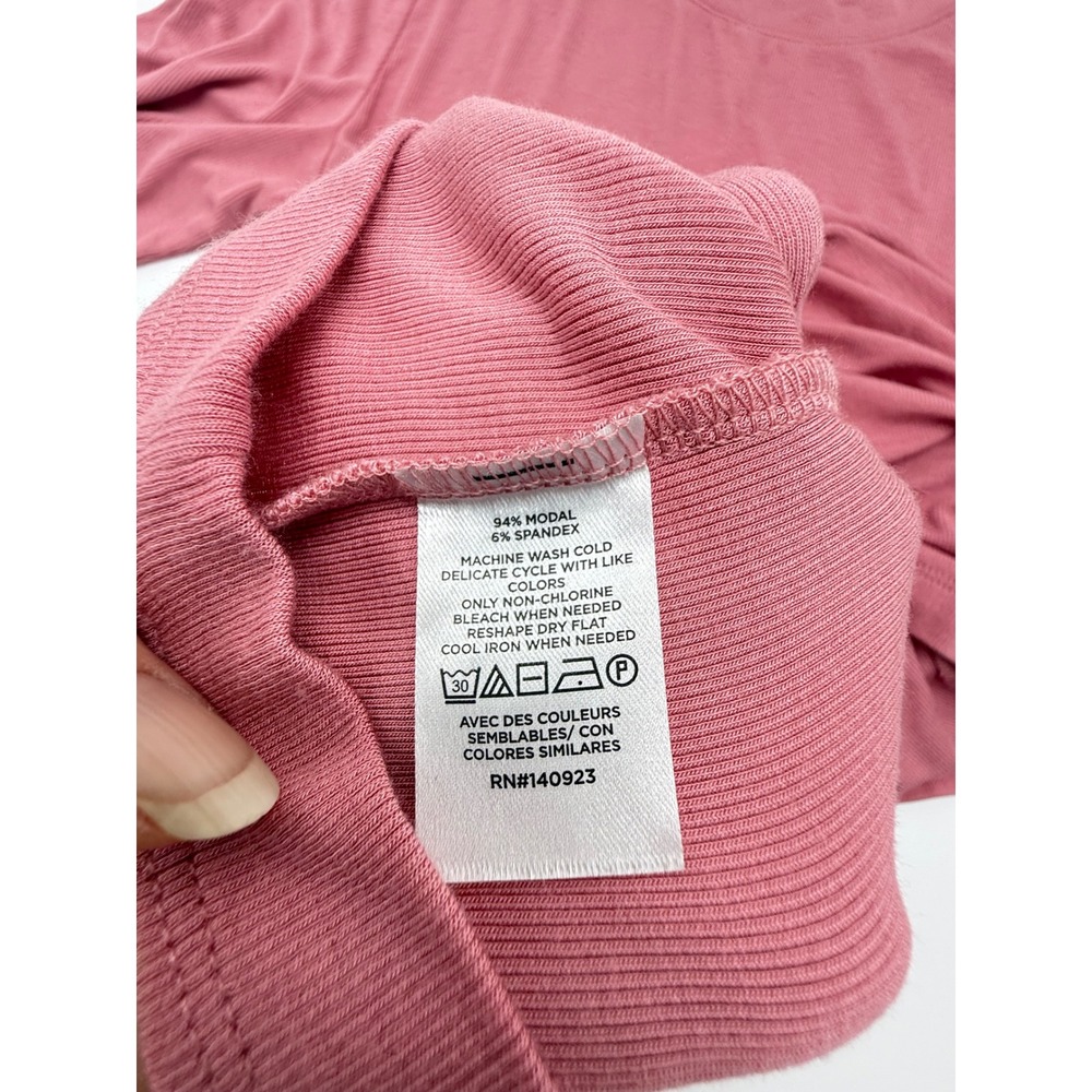 Loft Womens Ribbed Long Sleeve Tee Rose Pink Crew Neck Modal Blend Top Large - Picture 4 of 8